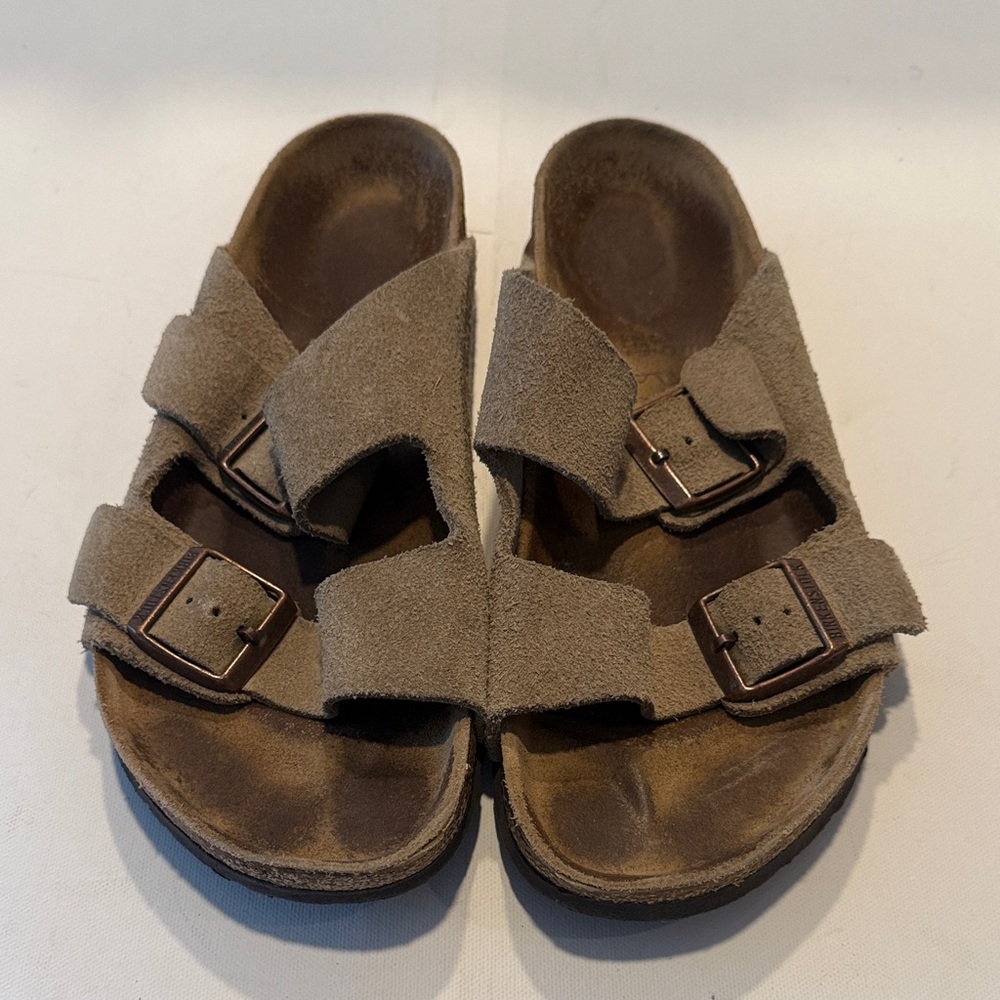 Birkenstock Suede Double Strap Sandals in Taupe Brown